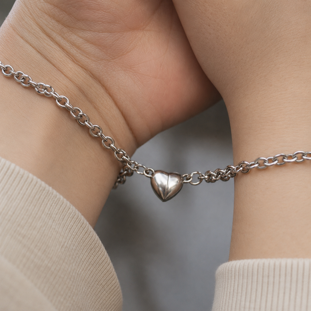 Verbundende Herzen Partnerarmband Set - magnetische Herzen für Paare