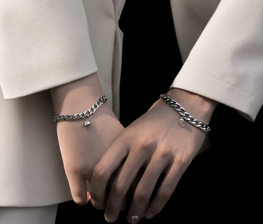 Verbundende Herzen Partnerarmband Set - magnetische Herzen für Paare